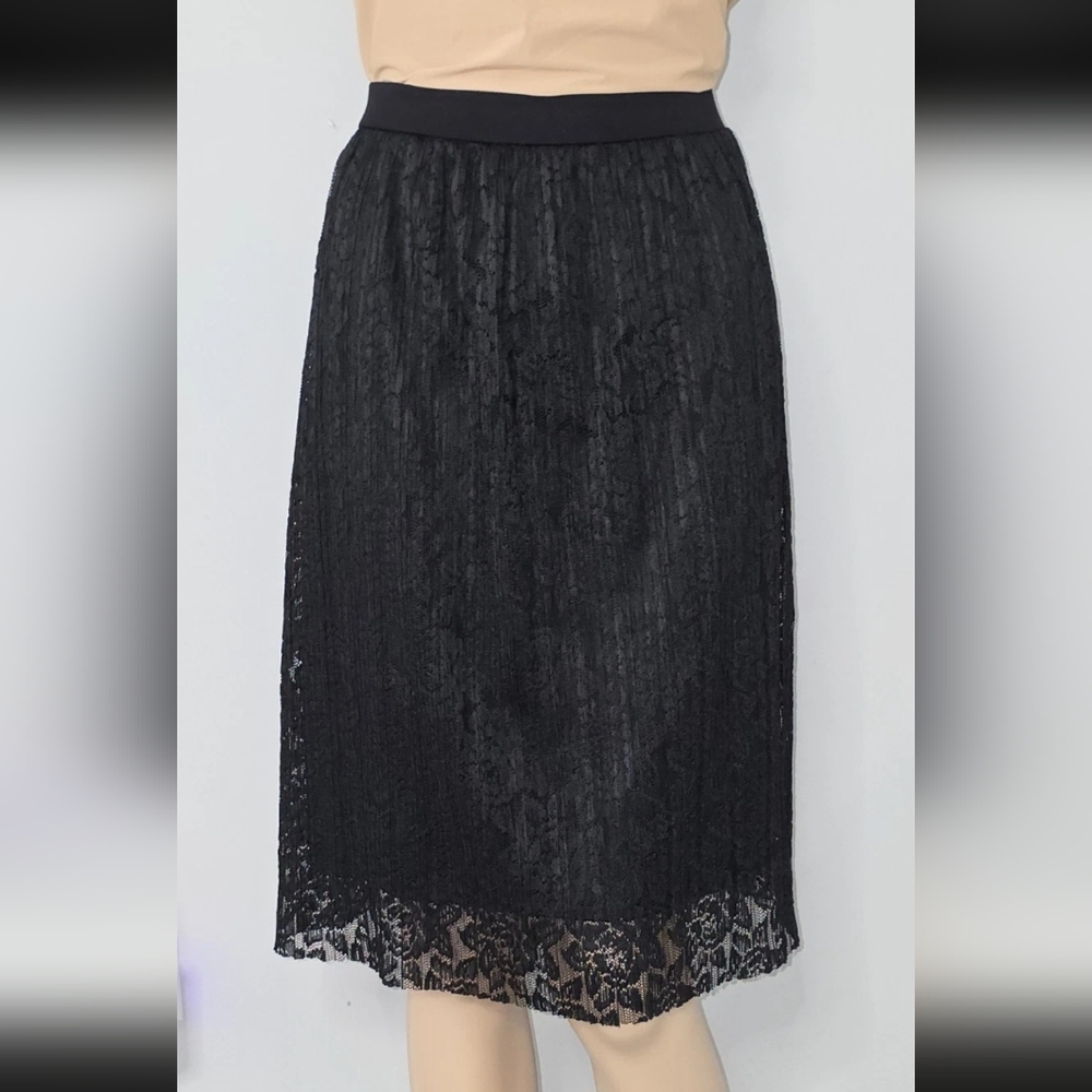 Maurices Lace Overlay Black Midi Skirt Size XX Large Soft Waistband